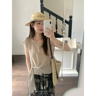 设计感绑带针织背心女夏季薄款无袖上衣宽松显瘦外穿冰丝罩衫