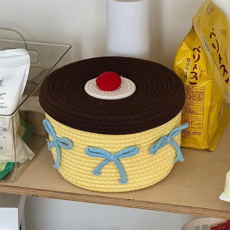 可爱棉线编织零食化妆品防尘玄关桌面收纳卡通茶几收纳盒杂物