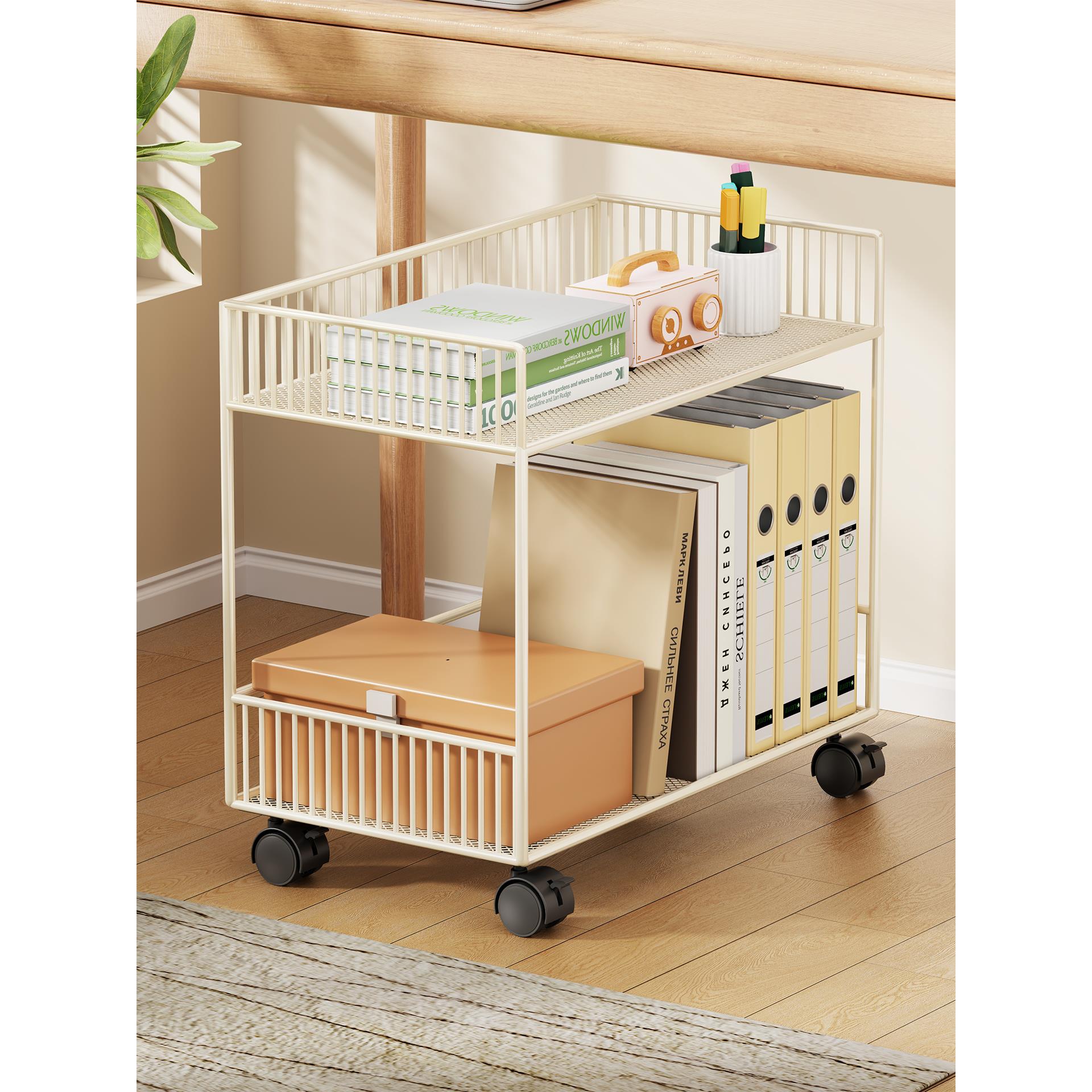 书架桌下可移动书籍整理架工位文件资料收纳架带滑轮小推车置物架