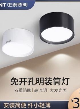 正泰明装LED筒灯圆形免开孔防雾客厅过道灯服装店走廊玄关白色