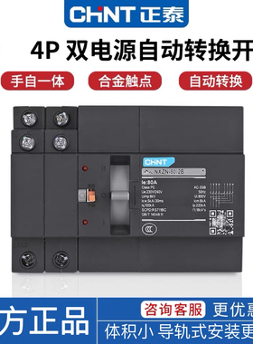 正泰新款双电源自动转换开关小体导轨式2P80A两相电220V三相380V