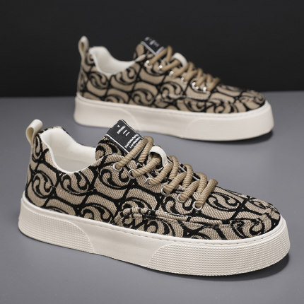 帆布鞋男2026秋季新款透气布面厚底休闲网红百搭男士织花板鞋潮鞋