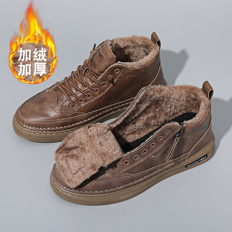 MARTIN BOOTS MENS SUMMER HIGH-TOP LEATHER SHOES BRITISH STYLE VELVET WARM COTTON SHOES SNOW BOOTS MID-TOP MENS CARGO BOOTS