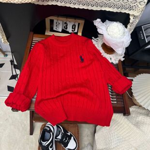 过年红色亲子装套头毛衣2026秋冬新款男女童麻花兔毛针织柔软毛衣