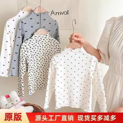 韩系木耳花边女童打底衫纯棉内搭