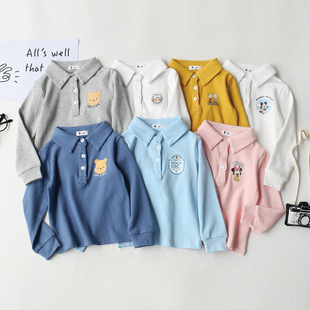 上衣 女宝宝长袖 儿童POLO衫 春秋纯棉学院风翻领衬衣男童白色打底衫