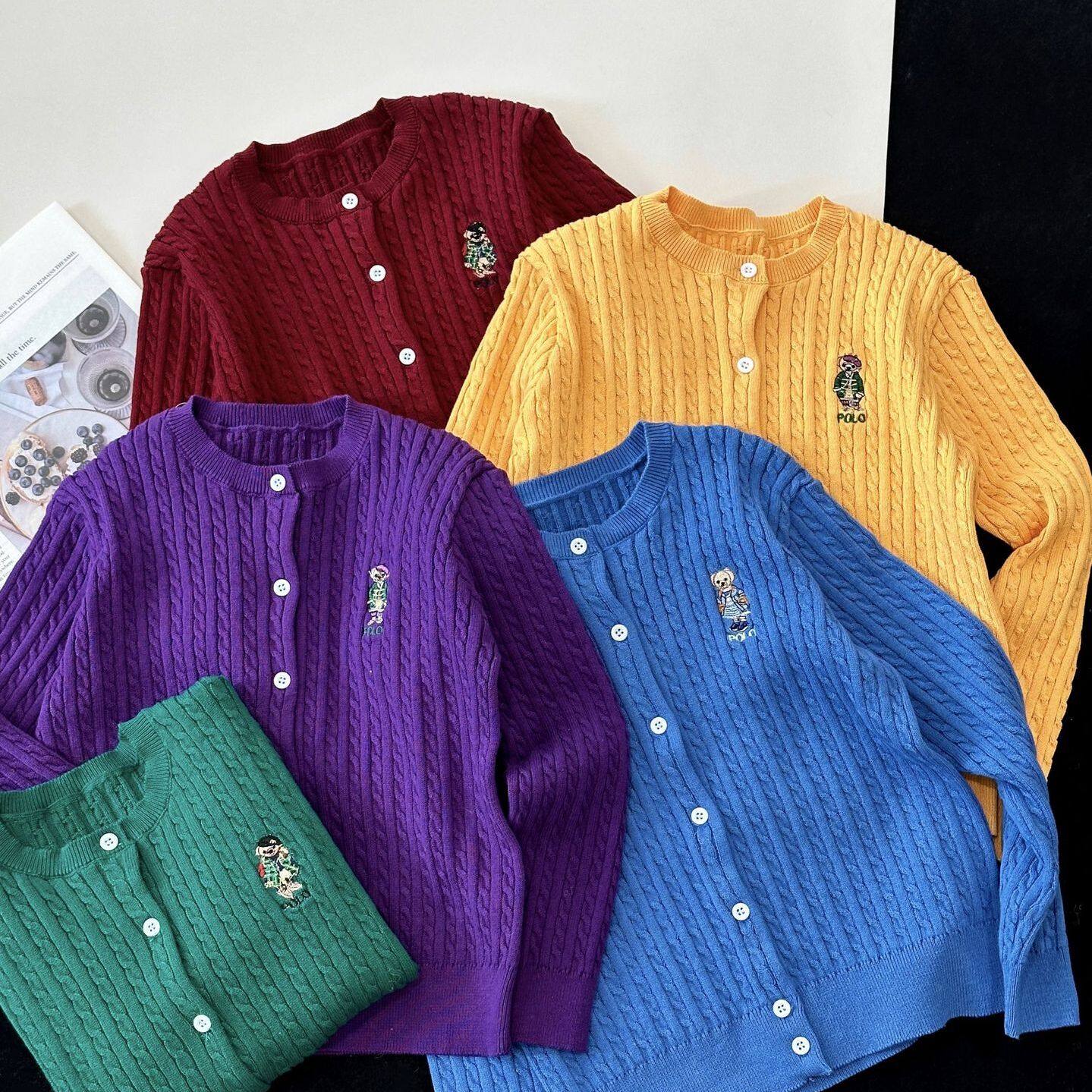 男女童纯棉加厚春秋冬装刺绣毛衣韩版修身品质麻花针织开衫外套潮