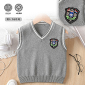 中大男女童柔软针织马甲春秋新款 学院风徽章刺绣纯棉v领校服背心