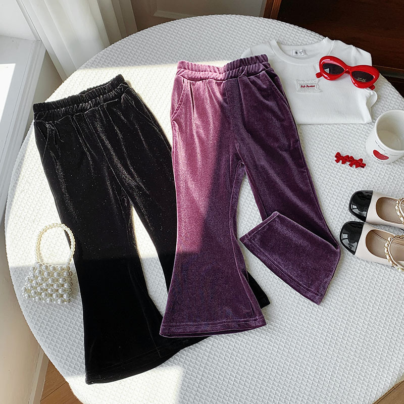 女童金丝绒喇叭裤2025春秋新款宝宝复古时髦软糯百搭长裤休闲裤潮