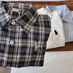 宝宝纯棉柔软格子衬衫 2025春秋男女童洋气翻领品质刺绣打底衬衣潮