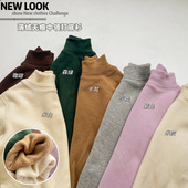 2025秋冬宝宝无骨薄绒中领打底衫 男女童纯色弹力保暖半高领上衣潮