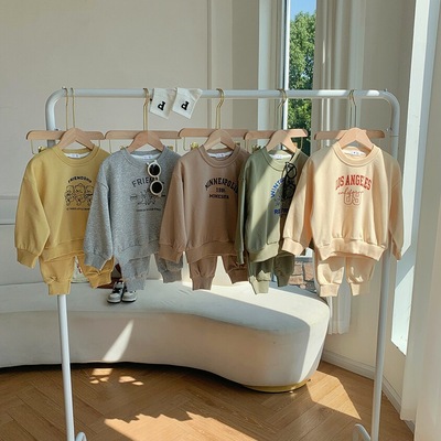 儿童字母落肩套头卫衣长卫裤童装