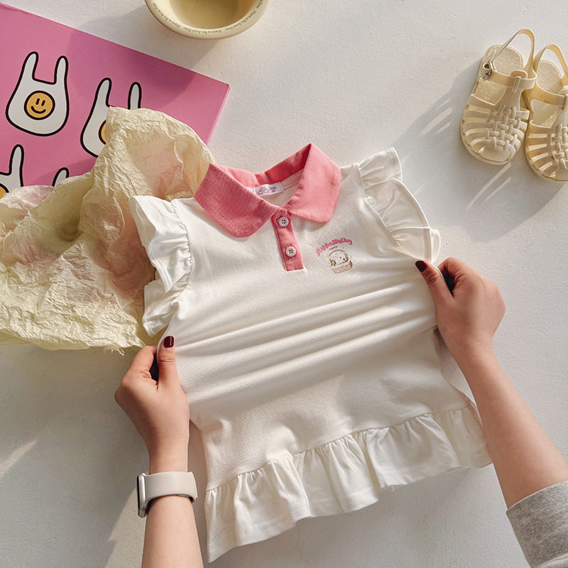 女童纯棉弹力短袖连衣裙2025夏季新款宝宝飞袖荷叶边polo领T恤裙,童装/婴儿装/亲子装,连衣裙,淘宝优惠券,粉丝福利购,淘宝优惠卷