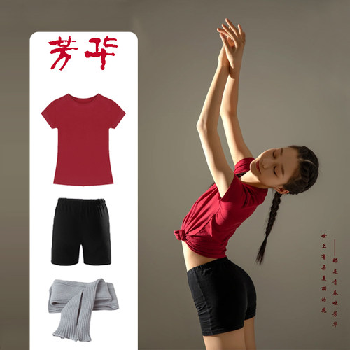 芳华舞蹈服同款绒花舞蹈T恤