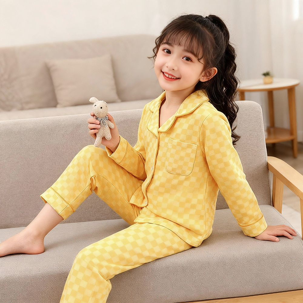 儿童德绒开衫睡衣弹力男女孩纯棉