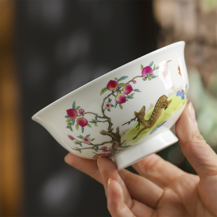 景德镇骨瓷长辈老人生日寿辰福气碗 寿桃长寿碗烧字  中式高脚碗