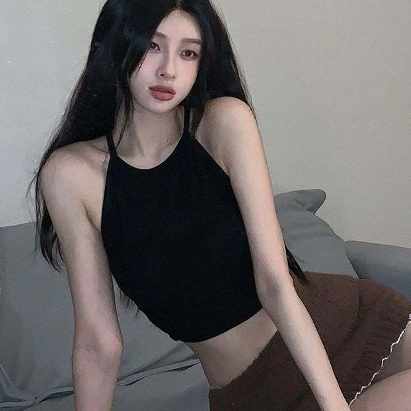 个性纯欲风辣妹挂脖吊带小背心女夏修身性感外穿内搭打底衫上衣潮