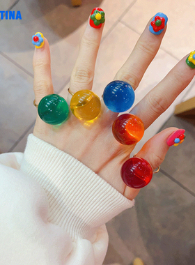 OT可爱夏日多巴胺糖果色树脂透明开口戒指