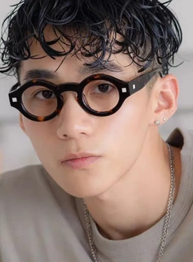 复古玳瑁色小圆框眼镜潮男眼镜2025新款墨镜个性宽边配近视太阳镜