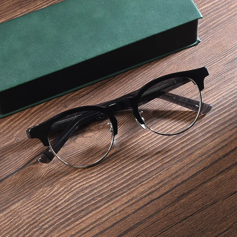 日系弹簧腿圆框手工板材眼镜架男女复古近视眼镜框眉线半框眼镜