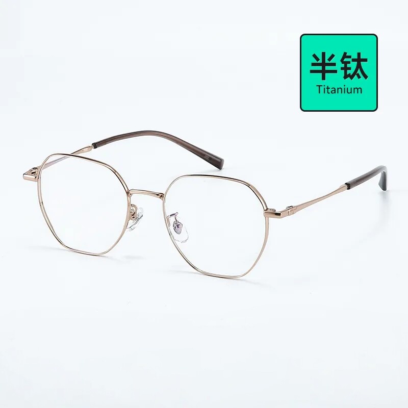 Ti0257多边形钛架眼镜超轻玫金双色电镀平光镜小框眼镜框