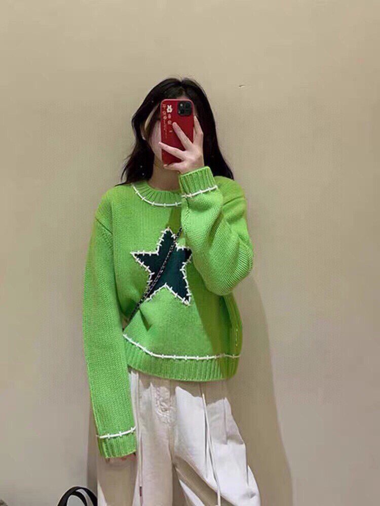 韩版时尚洋气百搭五角星长袖毛衣