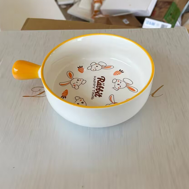 卡通可爱碗盘泡面碗手柄碗