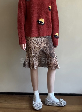 SUSUSHAN 新款小豹纹薄款半身裙垂感设计感女裙装