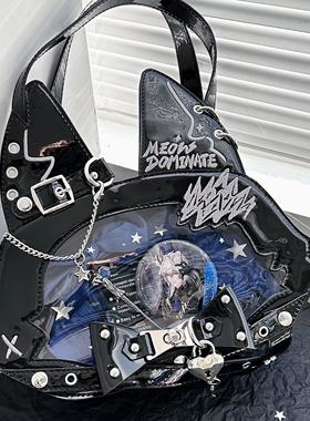 morning glory原创可爱猫霸天下猫咪辣妹斜跨双肩镭射漆皮痛包