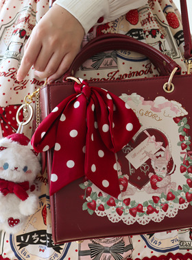 morning glory原创莓果兔复古Lolita斜跨单肩手提可爱小方婚包包