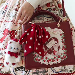 morning glory原创莓果兔复古Lolita斜跨单肩手提可爱小方婚包包