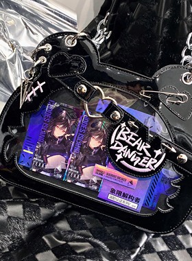 morning glory原创可爱熊神恶煞小熊爪痛辣妹斜跨手提漆皮痛包