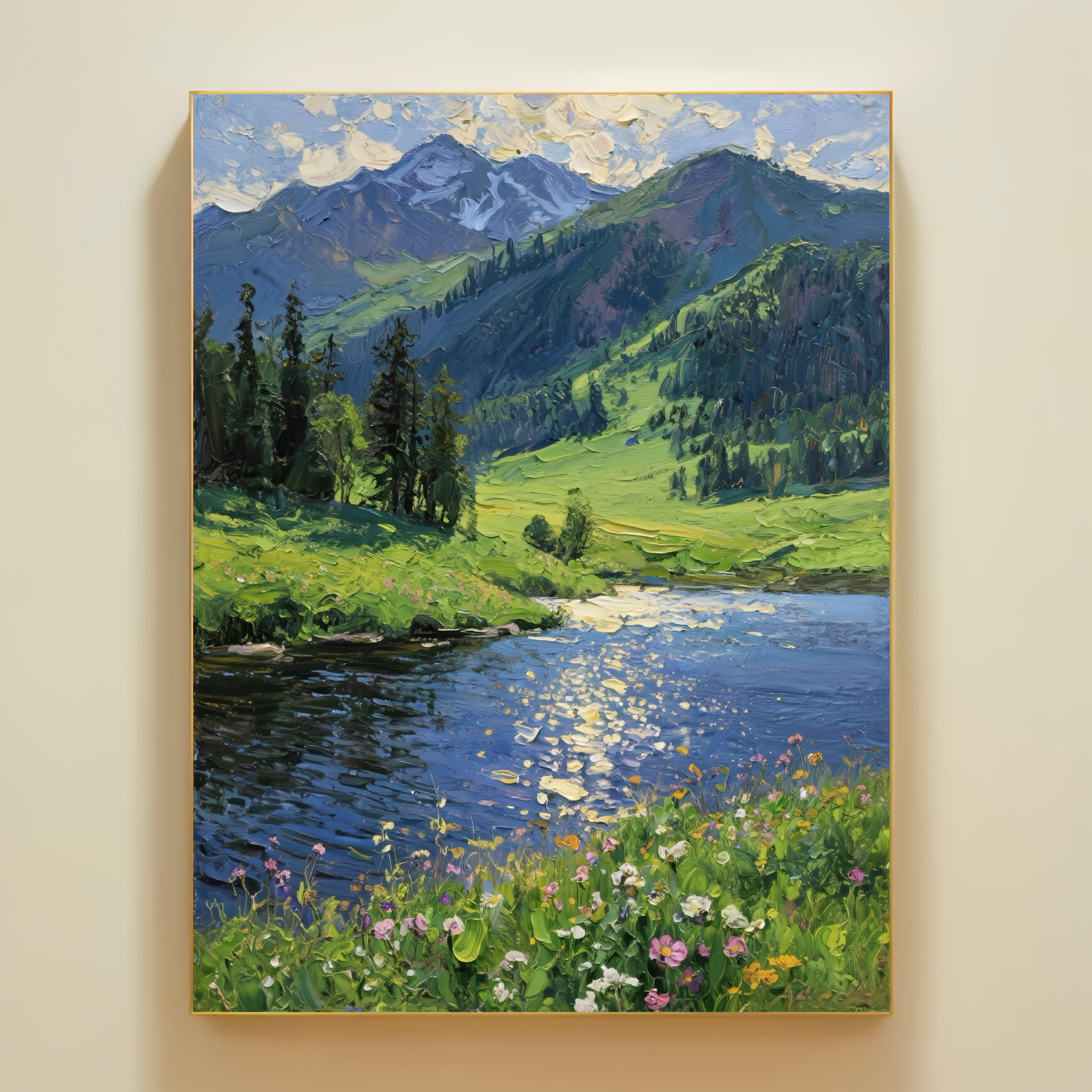山川河流diy数字油画花卉植物成人手工油画高级感风景客厅装饰画
