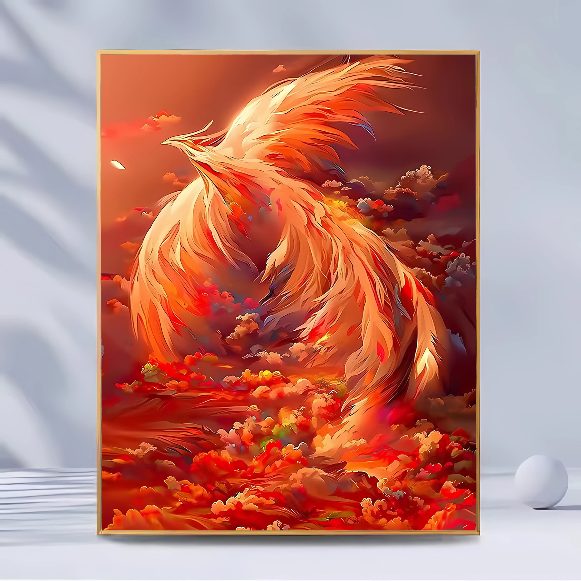 凤凰于飞diy数字油画填色丙烯画手工涂色风景画中国风客厅装饰画图片