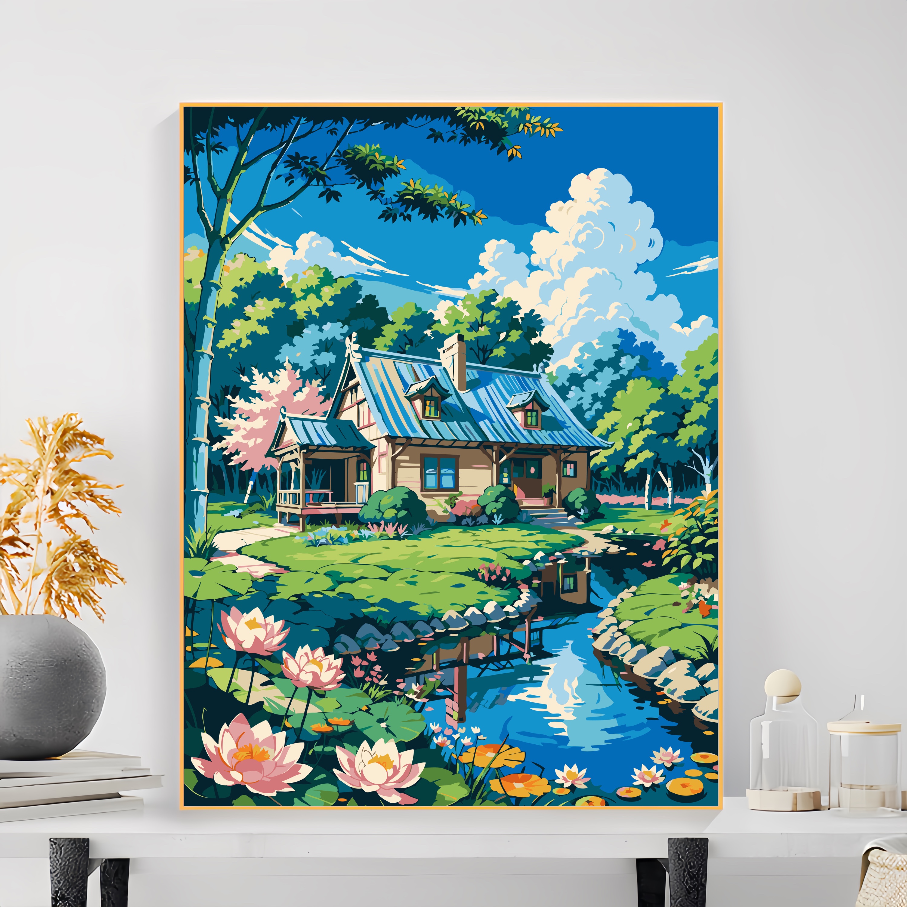 宫崎骏数字油画diy填色画新款简单手工治愈风景画成人涂色装饰画图片