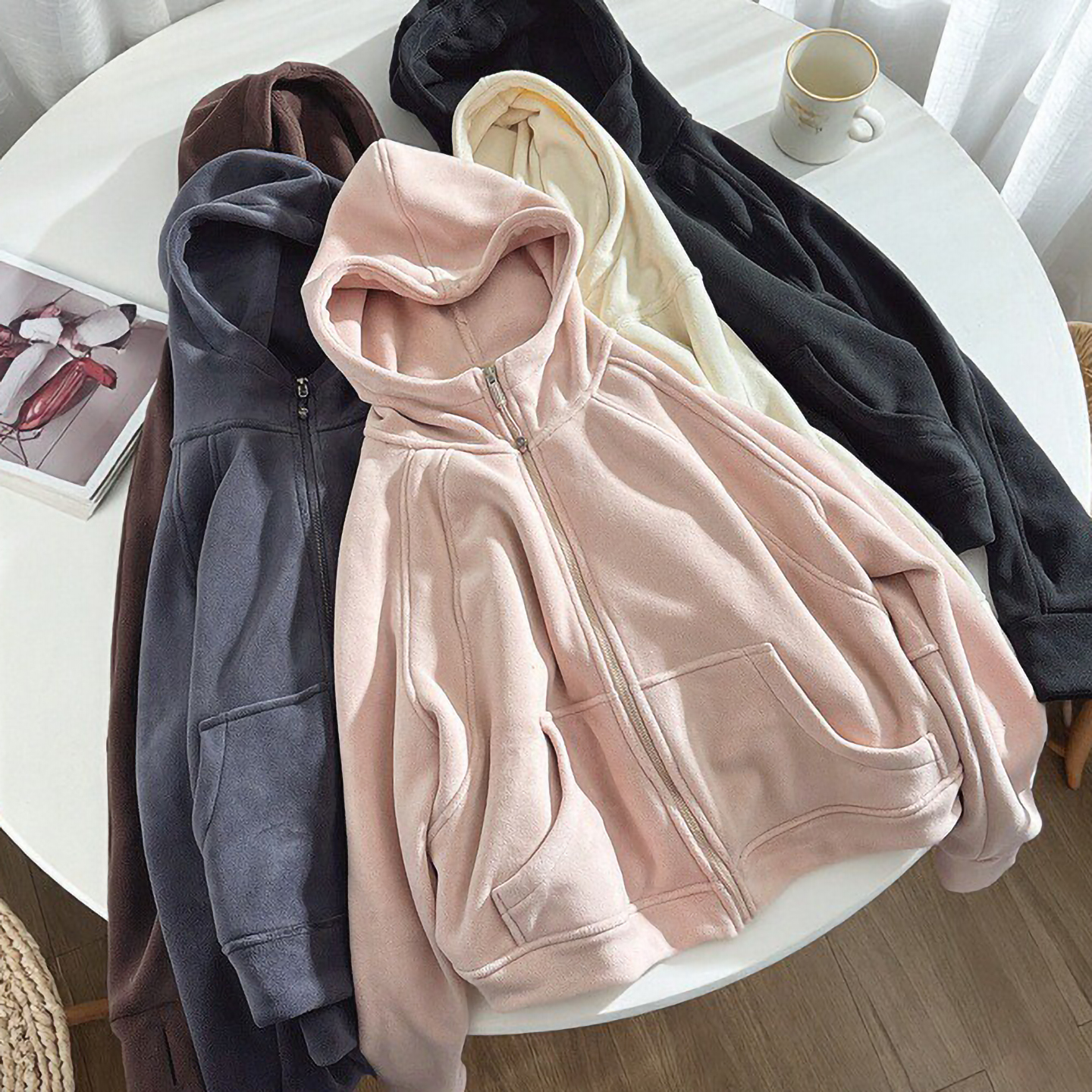 短款连帽卫衣拉链外套女摇粒绒