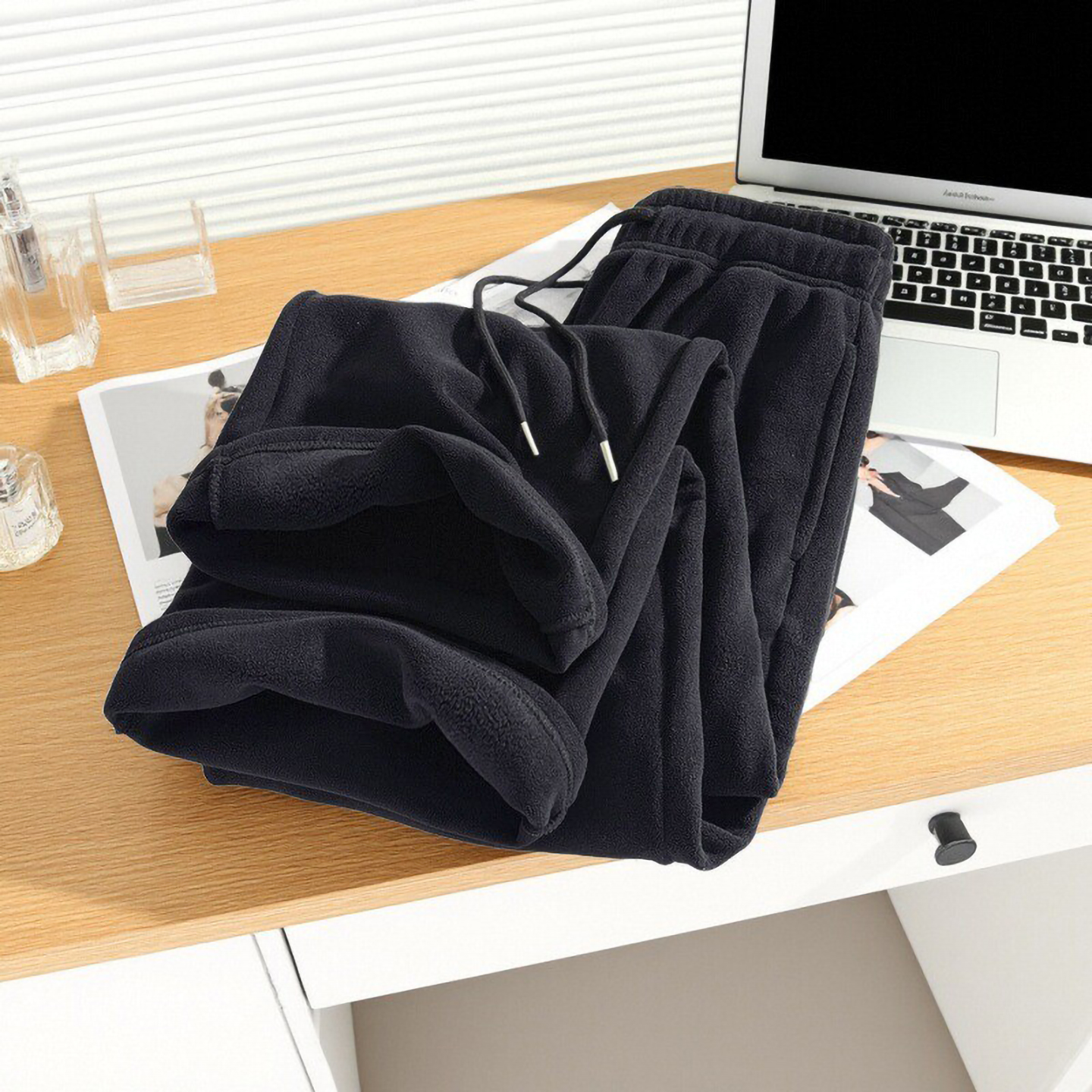 高腰直筒双面摇粒绒裤子女秋冬