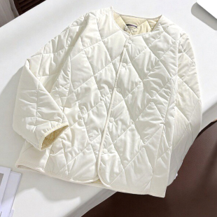 秋冬轻薄绵羊毛夹层棉服女短款 百搭打底保暖棉衣外套V领内胆棉袄
