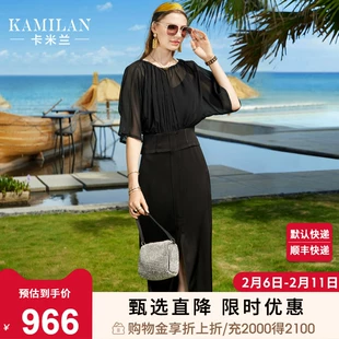 中长款 卡米兰真丝连衣裙女2021年夏季 新款 收腰显瘦桑蚕丝A字裙