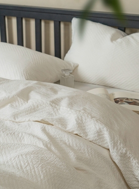 简约白色全棉提花四件套亲肤纯棉不染二代床单被套床上用品