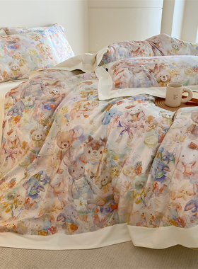 田园风法式120支长绒棉贡缎四件套全棉亲肤丝滑春夏裸睡床单床品