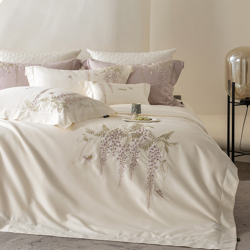 进口140支匹马棉刺绣贡缎四件套