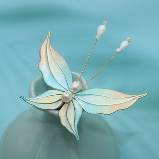 陌上君兮原创 渐变缠花蝴蝶U钗 汉服古风发簪丸子头旗袍步摇发饰