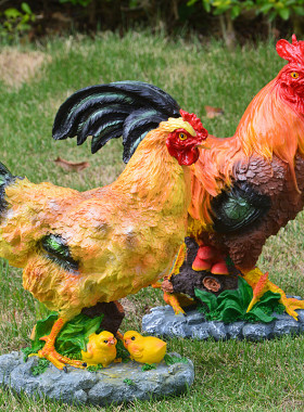 公鸡母鸡摆件花园庭院装饰品