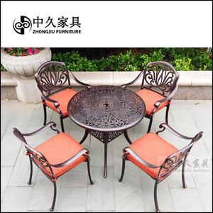 户外庭院休闲桌椅 铸铝桌椅咖啡厅餐桌椅 金属桌椅五件套不生锈