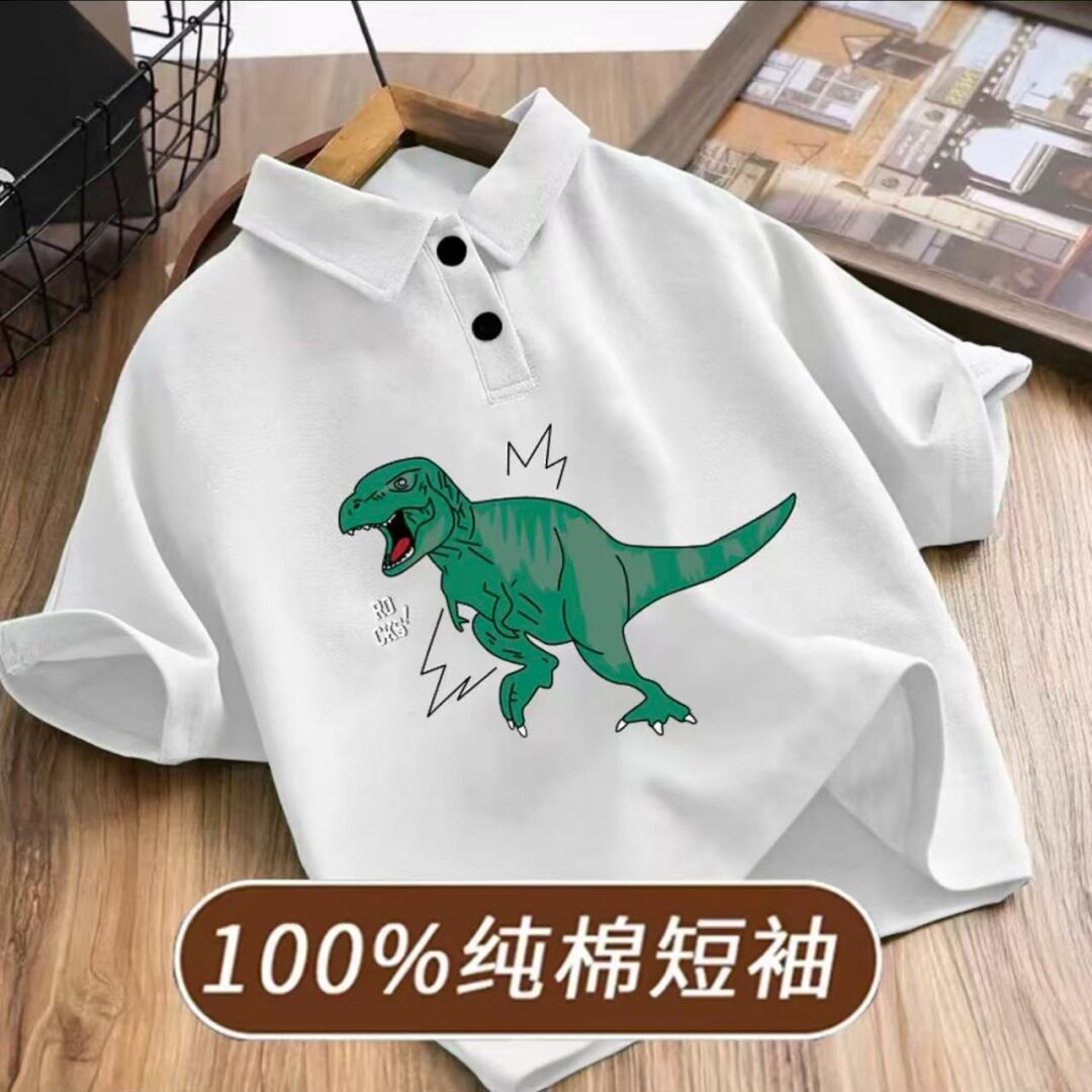 男女童纯棉短袖polo衫夏季翻领T恤中大童时尚卡通半袖上衣打底衫
