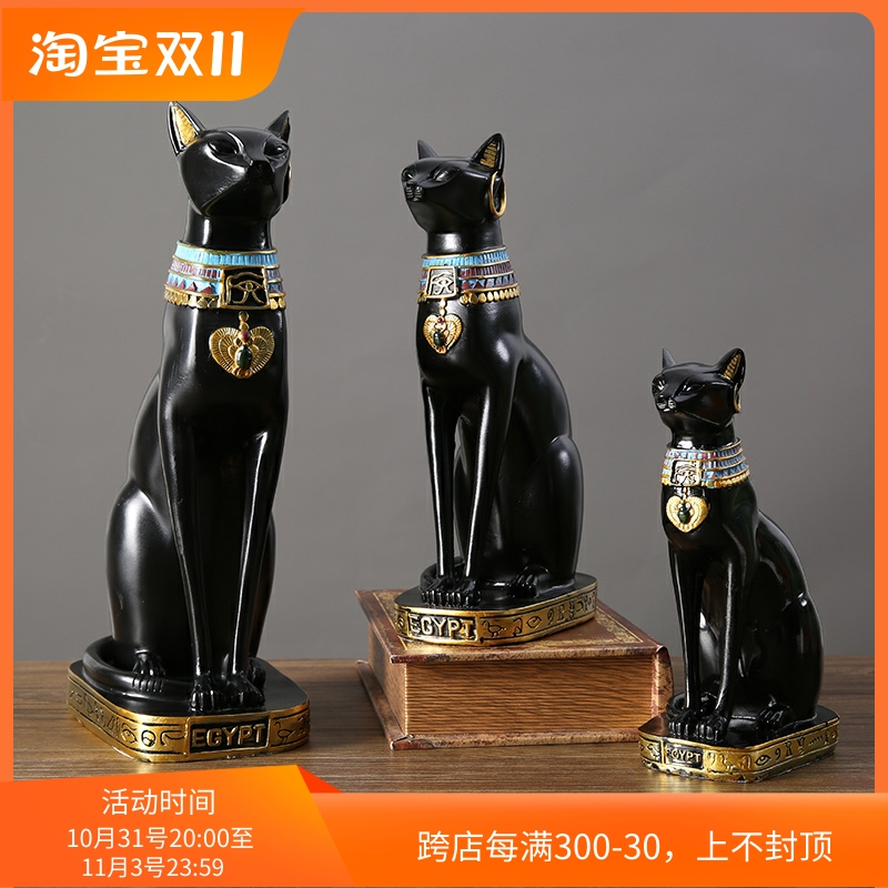 创意暗黑风复古埃及猫咪摆件家居装饰品酒柜招财猫办公室工艺品