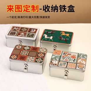 复古上锁小匣子小物件照片信封带锁收纳盒方形零钱硬币存钱铁盒子