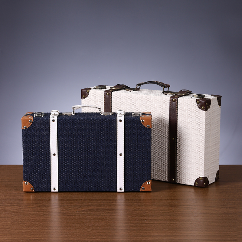 复古手提皮箱式收纳盒仿皮储物箱家用桌面整理箱编织拍照摄影道具