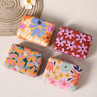 清新花卉图案铁盒多功能整理盒便携小物件储物盒高颜值桌面收纳盒